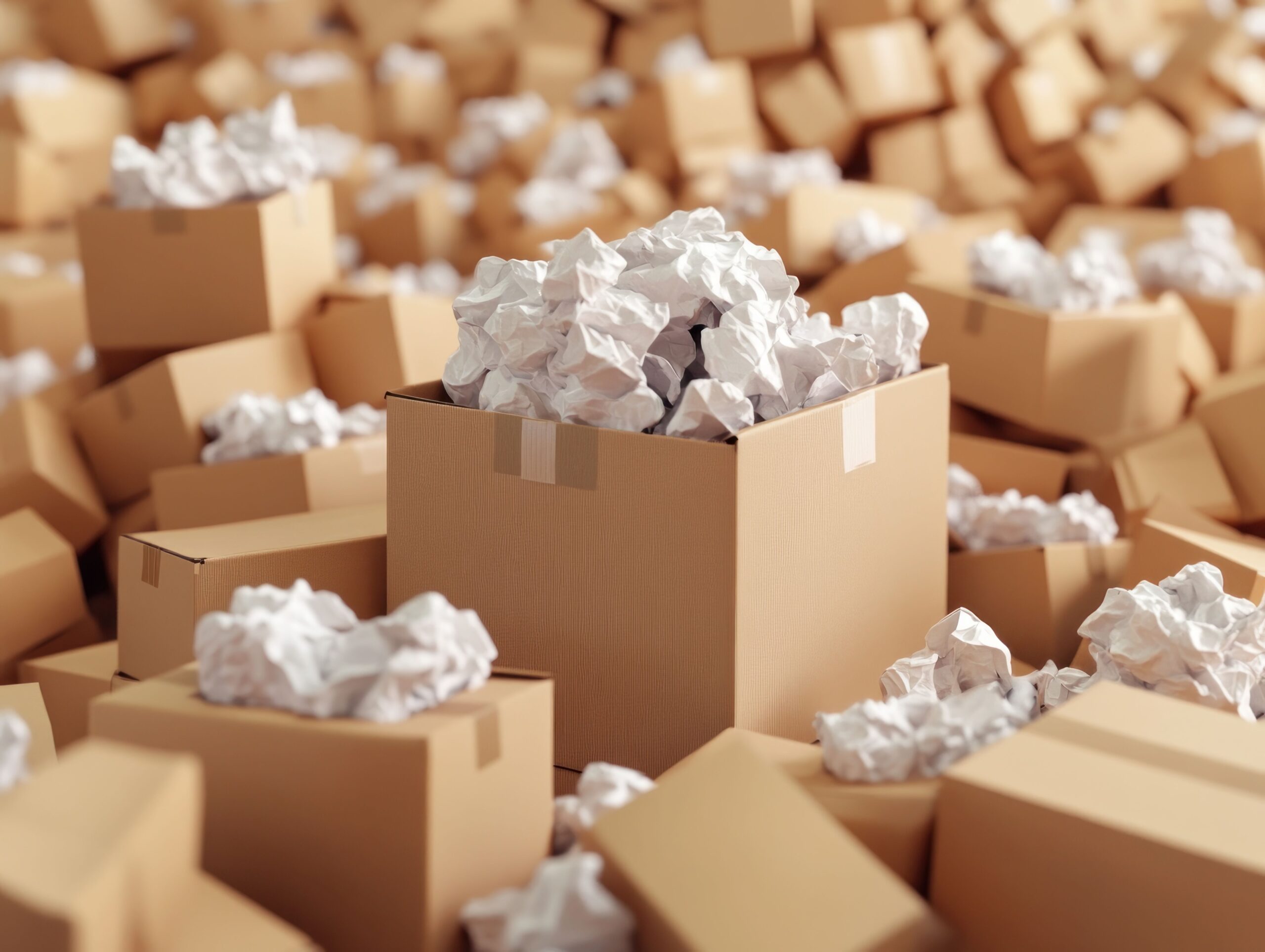 Kartonverpackungen mit Schrenzpapier als nachhaltigem Füllmaterial
